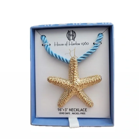 NWT ⚜️🩵⚜️ House of Harlow 1960 Gorgeous Golden tone Star Pendant Cord Necklace - Picture 4 of 11